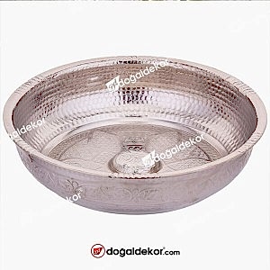 Hamam Tası Gümüş Renk 20.5cm Çapında Osmanlı Motifi İşlemeli -DT1771