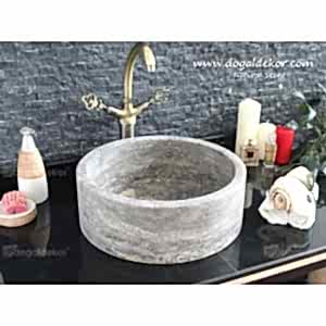 15x42cm Dolap Üstü Doğal Taş Traverten Lavabo - DT1491