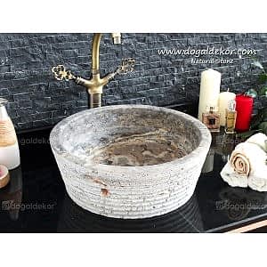 15x42 Tezgah Dolap Üstü Doğaltaş Mermer Lavabo - DT1494