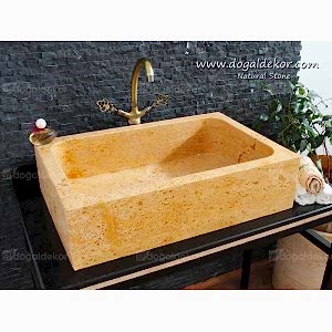 18x46x70cm Tezgah Dolap Üstü Doğal Taş Traverten Lavabo - DT1500