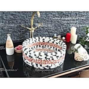 15x42 Mozaik Tezgah Üstü Mermer Lavabo -DT1504