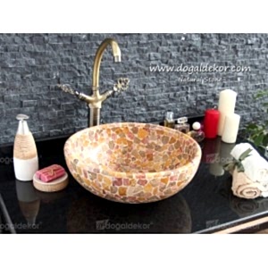 15x42cm El yapımı Mozaik Çanak Mermer Traverten Lavabo -DT1506