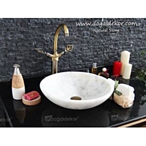 12x42cm Beyaz Çanak Mermer Lavabo -DT1507