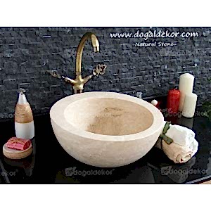 15x42cm Dolap Üstü Mermer Taş Lavabo -DT1511
