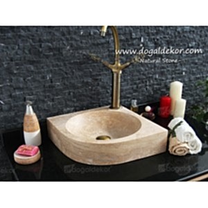 10x40x40cm Köşe Traverten Taş Lavabo -DT1513