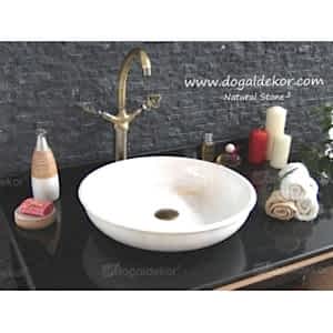 10x45cm Beyaz Dolap Üstü Mermer Lavabo DT1514