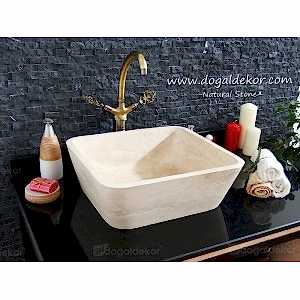 15x40x45cm Dolap Üstü Doğal Taş Mermer Lavabo - DT1516