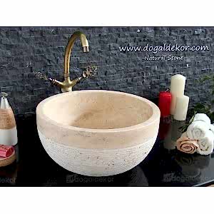 20x42cm Derin Doğal Taş Traverten Lavabo -DT1518