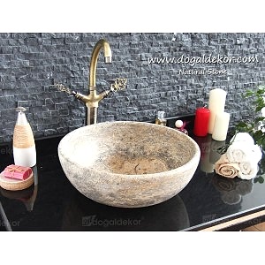15x42cm Silver Traverten Banyo Lavabosu - DT1521