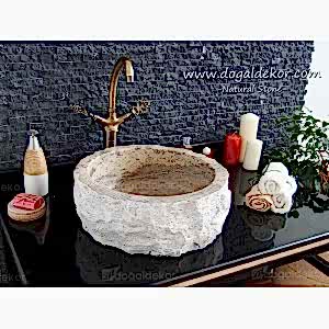 15x42cm Doğal Rustik Natural Taş Lavabo - DT1523