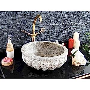15x45cm Rustik İşlemeli Traverten Taş Lavabo -DT1525