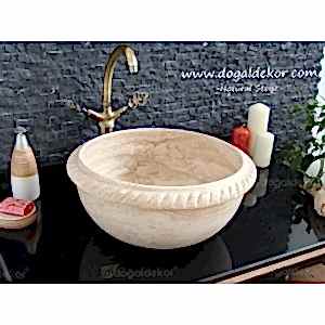 20x45cm Traverten Tezgah Üstü Banyo Lavabo - DT1527
