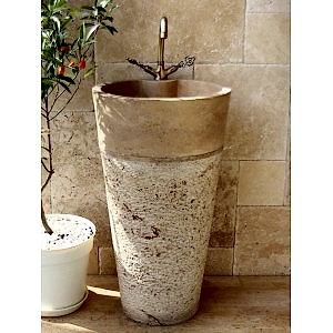50x90cm Traverten Ayaklı Dikey Lavabo Ceviz- DT1627