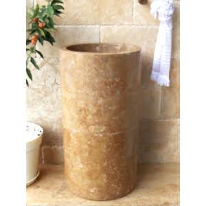 45x85cm Ceviz Parlak Ayaklı Dikey Mermer Traverten Lavabo -DT1629