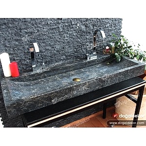 10x47x120cm Siyah Mermer Lavabo -DT1579