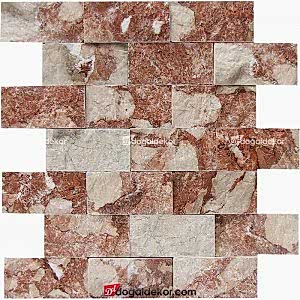 Patlatma Doğal Taş Kırmızı Damarlı Bej 5x10 -DT1256